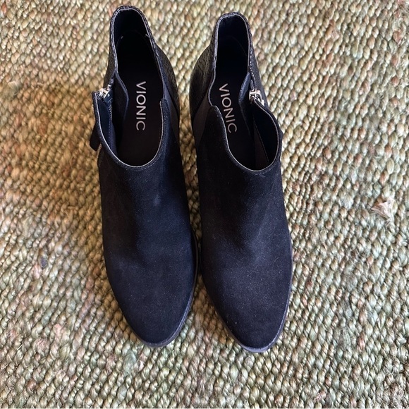 Vionic Anne Ankle Booties Suede Leather Snakeskin Zip Block Heel Black Size 10 - Picture 8 of 9